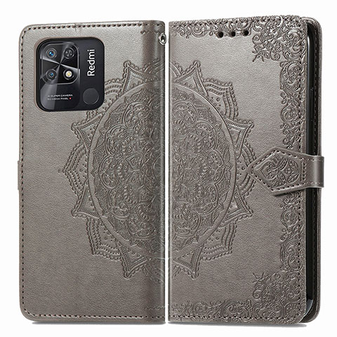 Funda de Cuero Cartera con Soporte Patron de Moda Carcasa para Xiaomi Redmi 10 India Gris