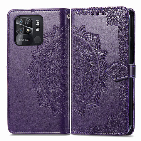 Funda de Cuero Cartera con Soporte Patron de Moda Carcasa para Xiaomi Redmi 10 India Morado