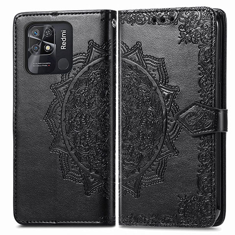 Funda de Cuero Cartera con Soporte Patron de Moda Carcasa para Xiaomi Redmi 10 Power Negro