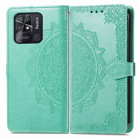 Funda de Cuero Cartera con Soporte Patron de Moda Carcasa para Xiaomi Redmi 10C 4G Verde