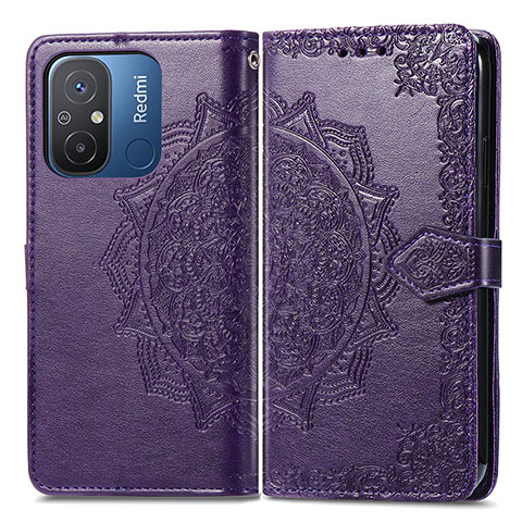 Funda de Cuero Cartera con Soporte Patron de Moda Carcasa para Xiaomi Redmi 12C 4G Morado