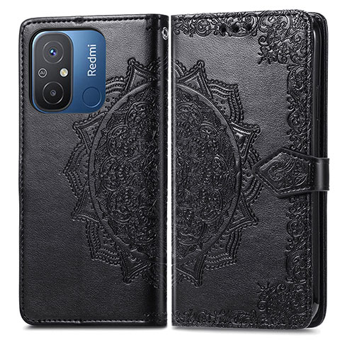 Funda de Cuero Cartera con Soporte Patron de Moda Carcasa para Xiaomi Redmi 12C 4G Negro