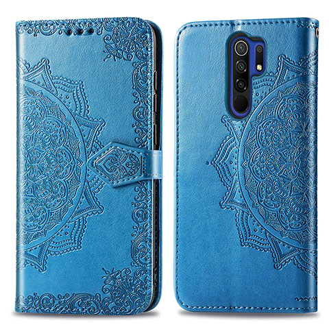 Funda de Cuero Cartera con Soporte Patron de Moda Carcasa para Xiaomi Redmi 9 Azul