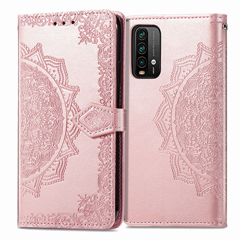 Funda de Cuero Cartera con Soporte Patron de Moda Carcasa para Xiaomi Redmi 9 Power Oro Rosa