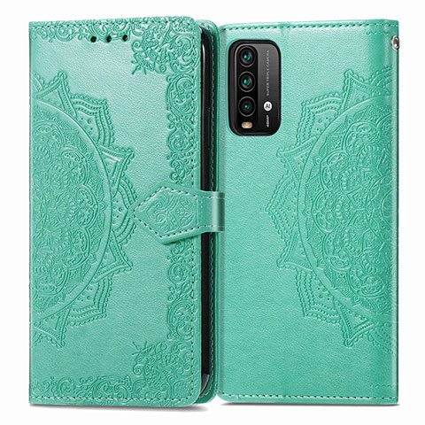 Funda de Cuero Cartera con Soporte Patron de Moda Carcasa para Xiaomi Redmi 9 Power Verde