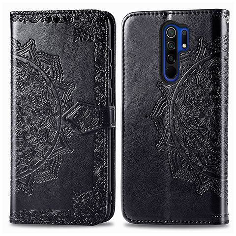 Funda de Cuero Cartera con Soporte Patron de Moda Carcasa para Xiaomi Redmi 9 Prime India Negro