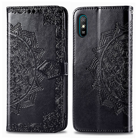 Funda de Cuero Cartera con Soporte Patron de Moda Carcasa para Xiaomi Redmi 9i Negro