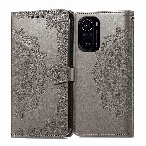 Funda de Cuero Cartera con Soporte Patron de Moda Carcasa para Xiaomi Redmi K40 5G Gris