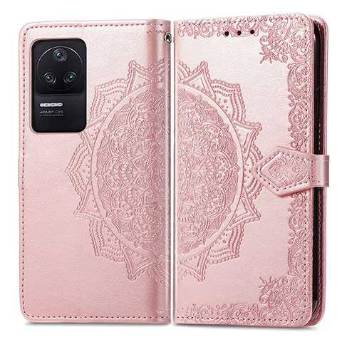 Funda de Cuero Cartera con Soporte Patron de Moda Carcasa para Xiaomi Redmi K40S 5G Oro Rosa