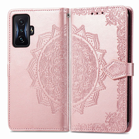 Funda de Cuero Cartera con Soporte Patron de Moda Carcasa para Xiaomi Redmi K50 Gaming 5G Oro Rosa