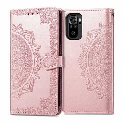 Funda de Cuero Cartera con Soporte Patron de Moda Carcasa para Xiaomi Redmi Note 10 4G Oro Rosa