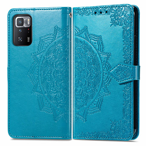 Funda de Cuero Cartera con Soporte Patron de Moda Carcasa para Xiaomi Redmi Note 10 Pro 5G Azul