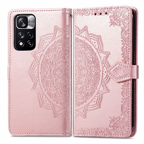 Funda de Cuero Cartera con Soporte Patron de Moda Carcasa para Xiaomi Redmi Note 11 Pro+ Plus 5G Oro Rosa