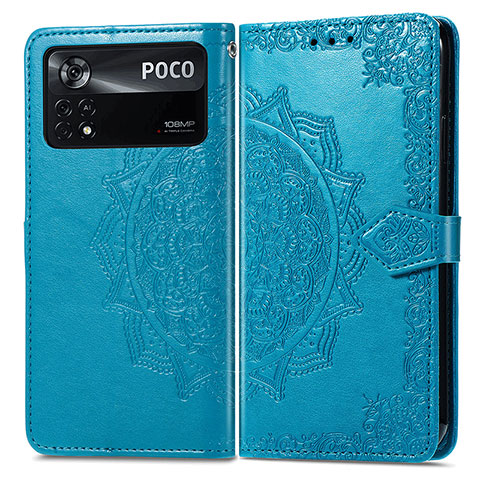 Funda de Cuero Cartera con Soporte Patron de Moda Carcasa para Xiaomi Redmi Note 11E Pro 5G Azul