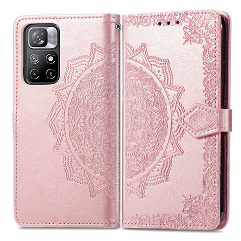 Funda de Cuero Cartera con Soporte Patron de Moda Carcasa para Xiaomi Redmi Note 11S 5G Oro Rosa