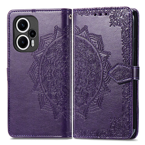 Funda de Cuero Cartera con Soporte Patron de Moda Carcasa para Xiaomi Redmi Note 12 Turbo 5G Morado