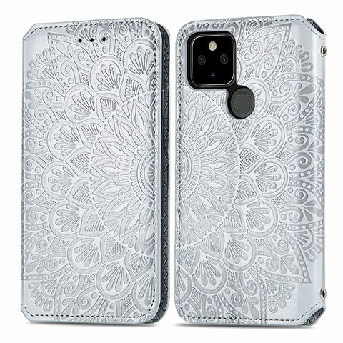 Funda de Cuero Cartera con Soporte Patron de Moda Carcasa S01D para Google Pixel 5a 5G Plata