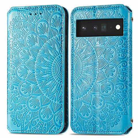 Funda de Cuero Cartera con Soporte Patron de Moda Carcasa S01D para Google Pixel 6 5G Azul