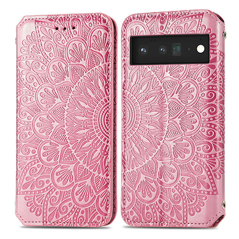 Funda de Cuero Cartera con Soporte Patron de Moda Carcasa S01D para Google Pixel 6 5G Oro Rosa