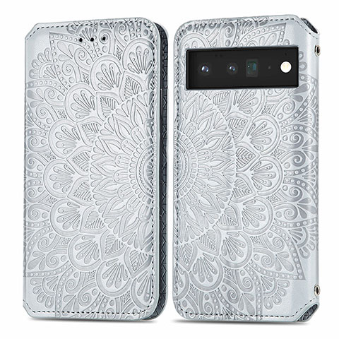 Funda de Cuero Cartera con Soporte Patron de Moda Carcasa S01D para Google Pixel 6 5G Plata