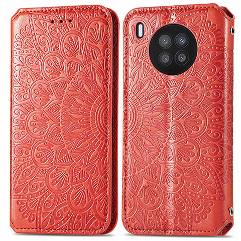 Funda de Cuero Cartera con Soporte Patron de Moda Carcasa S01D para Huawei Nova 8i Rojo