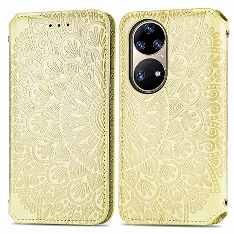 Funda de Cuero Cartera con Soporte Patron de Moda Carcasa S01D para Huawei P50 Oro