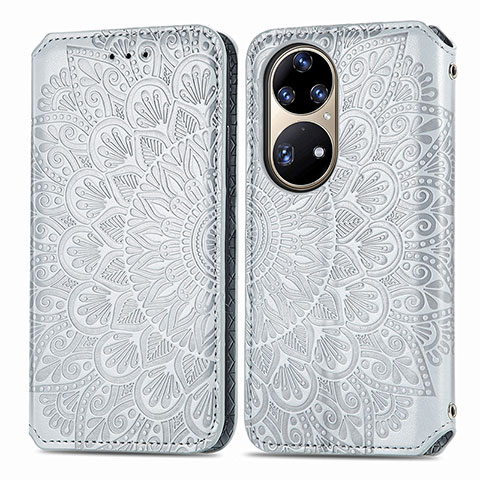 Funda de Cuero Cartera con Soporte Patron de Moda Carcasa S01D para Huawei P50 Pro Plata