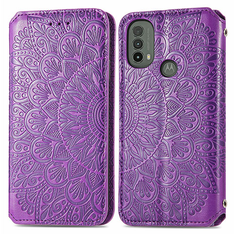 Funda de Cuero Cartera con Soporte Patron de Moda Carcasa S01D para Motorola Moto E30 Morado