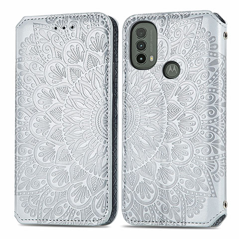 Funda de Cuero Cartera con Soporte Patron de Moda Carcasa S01D para Motorola Moto E30 Plata