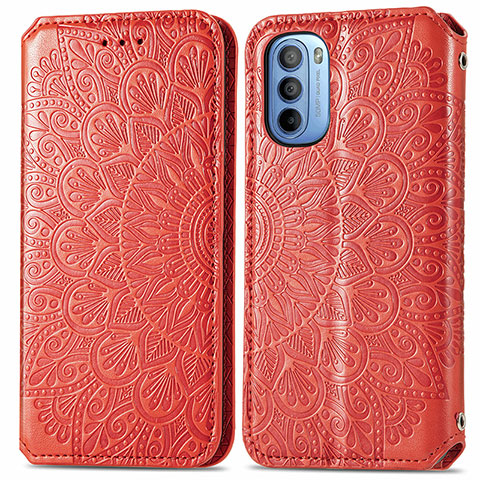 Funda de Cuero Cartera con Soporte Patron de Moda Carcasa S01D para Motorola Moto G31 Rojo