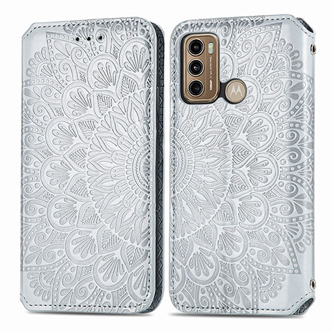 Funda de Cuero Cartera con Soporte Patron de Moda Carcasa S01D para Motorola Moto G40 Fusion Plata