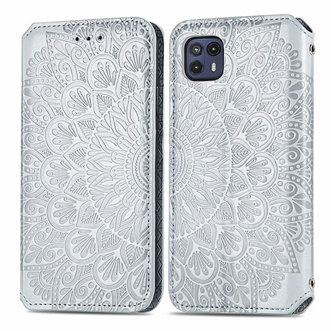 Funda de Cuero Cartera con Soporte Patron de Moda Carcasa S01D para Motorola Moto G50 5G Plata