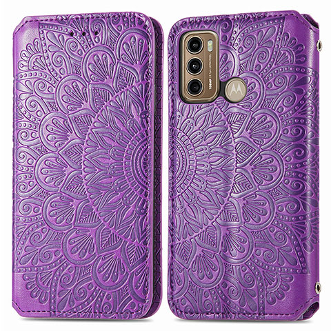 Funda de Cuero Cartera con Soporte Patron de Moda Carcasa S01D para Motorola Moto G60 Morado