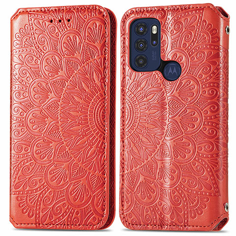 Funda de Cuero Cartera con Soporte Patron de Moda Carcasa S01D para Motorola Moto G60s Rojo