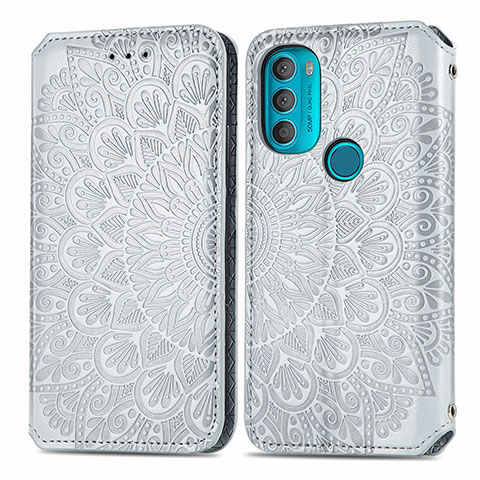 Funda de Cuero Cartera con Soporte Patron de Moda Carcasa S01D para Motorola Moto G71 5G Plata