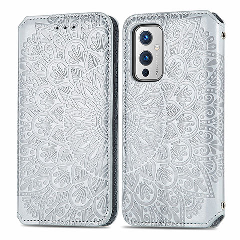 Funda de Cuero Cartera con Soporte Patron de Moda Carcasa S01D para OnePlus 9 5G Plata