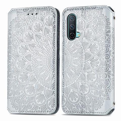 Funda de Cuero Cartera con Soporte Patron de Moda Carcasa S01D para OnePlus Nord CE 5G Plata