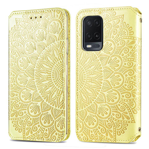 Funda de Cuero Cartera con Soporte Patron de Moda Carcasa S01D para Oppo A54 4G Oro