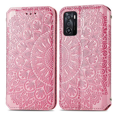 Funda de Cuero Cartera con Soporte Patron de Moda Carcasa S01D para Oppo A55S 5G Oro Rosa