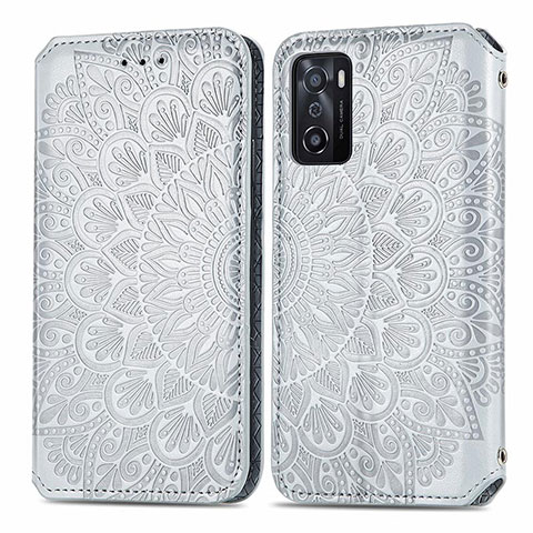 Funda de Cuero Cartera con Soporte Patron de Moda Carcasa S01D para Oppo A55S 5G Plata