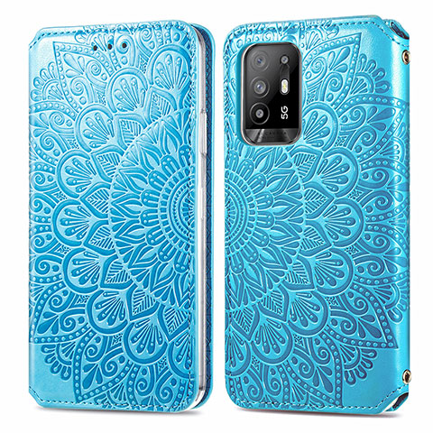 Funda de Cuero Cartera con Soporte Patron de Moda Carcasa S01D para Oppo A94 5G Azul