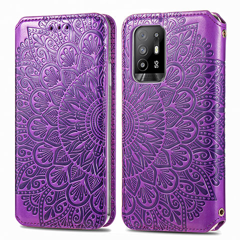 Funda de Cuero Cartera con Soporte Patron de Moda Carcasa S01D para Oppo A94 5G Morado