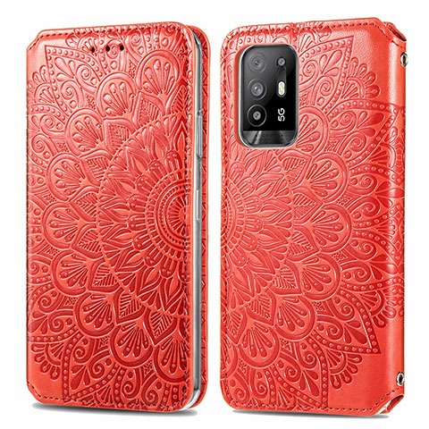 Funda de Cuero Cartera con Soporte Patron de Moda Carcasa S01D para Oppo A95 5G Rojo