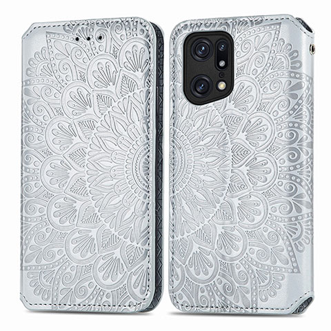 Funda de Cuero Cartera con Soporte Patron de Moda Carcasa S01D para Oppo Find X5 5G Plata