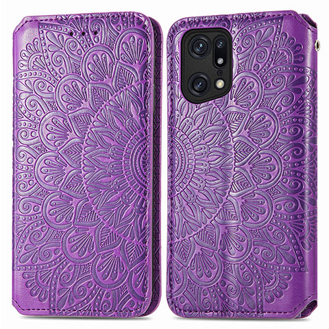 Funda de Cuero Cartera con Soporte Patron de Moda Carcasa S01D para Oppo Find X5 Pro 5G Morado