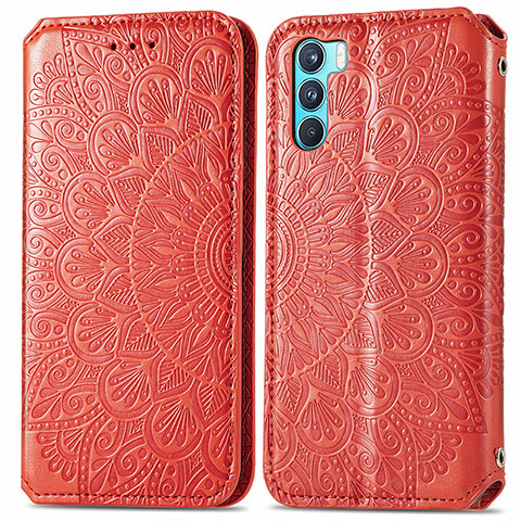 Funda de Cuero Cartera con Soporte Patron de Moda Carcasa S01D para Oppo K9 Pro 5G Rojo