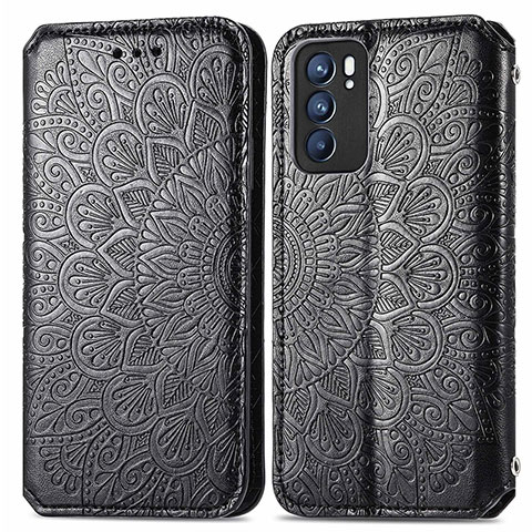 Funda de Cuero Cartera con Soporte Patron de Moda Carcasa S01D para Oppo Reno6 5G Negro