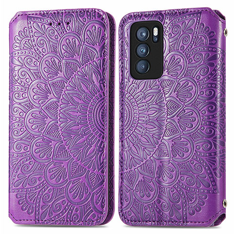 Funda de Cuero Cartera con Soporte Patron de Moda Carcasa S01D para Oppo Reno6 Pro 5G India Morado