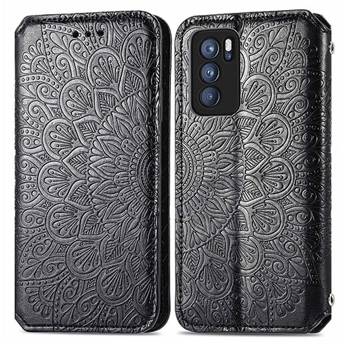 Funda de Cuero Cartera con Soporte Patron de Moda Carcasa S01D para Oppo Reno6 Pro 5G India Negro