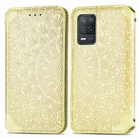 Funda de Cuero Cartera con Soporte Patron de Moda Carcasa S01D para Realme 9 5G India Oro